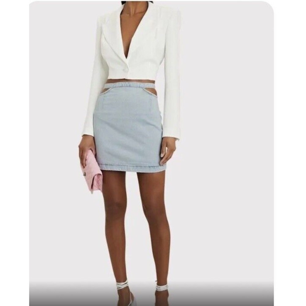 NWT WeWoreWhat Cut Out Denim Mini Skirt Women's S Blue Light Wash High Waist